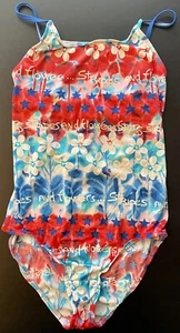 Independence Day, 4th of July, Patriotic Stars and Flowers, Girls’ Swimsuit, 10 - Picture 1 of 3