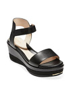 NEW COLE HAAN Grand Ambition BLACK Leather Platform Wedge Sandals SIZE 9M