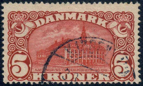 DENMARK. #82. 1912. Post Office Building. 5 Kr, F-VF used (PK2061) Cover
