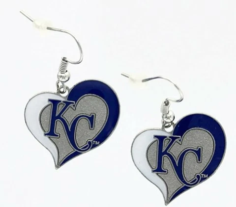 Kansas City Royals KC MLB Swirl Heart Dangle Logo Earring Set Cover