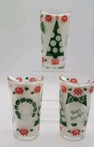Vintage Hazel Atlas Merry Christmas Happy New Year Glass Tumblers 10 oz Set of 3 - Picture 1 of 11