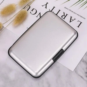 Silver - Metal Wallet Credit Card Holder, Women Men Aluminum  RFID, Hard Case - Picture 1 of 6