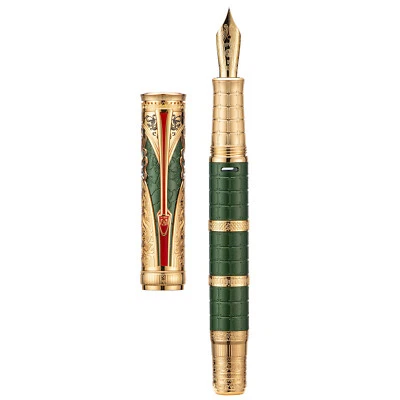 Hongdian D5 Qin Piston Fountain Pen Dynasty Series EF/F Green-Golden Retro Pen - Image 1 of 4