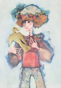 Rosina Wachtmeister Boy with bird hand signed limited edition GOLD FOIL art - Picture 1 of 11