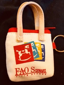 Vintage FAO SCHWARZ Fifth Ave. Mini Lined Canvas Shopping Bag & Key Chain Unused - Picture 1 of 9