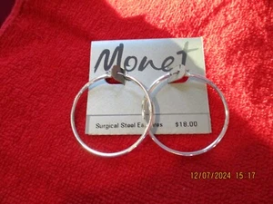 MONET Vintage Earrings Silvertone Surgical Steel Earwire 1 1/2" around Brand New - Picture 1 of 2