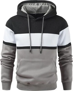 Men's Novelty Color Block Pullover Hoodie Casual Fleece Long Sleeve Hooded Sweat - Picture 1 of 22