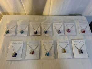 18k White Gold GP Swarovski Crystal 4-Leaf Clover Necklace Assorted Colors - Picture 1 of 13