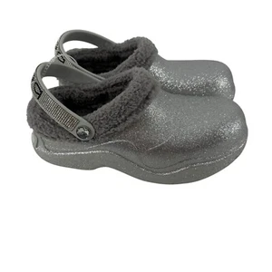 Bebe Glitzer Clogs Strass Kunstfell gefüttert silber klobig Gr. 8 Janessa Bling - Bild 1 von 11