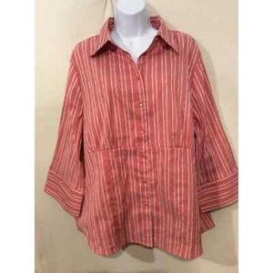 Cato Plus Pink & White Stripes Textured Long Sleeve Button Down Sz. 18/20W - Picture 1 of 10