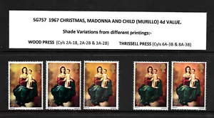 GB QEII, 1967 4d SG757, NAVIDAD, VARIEDADES DE TONOS de diferentes impresiones, MNH - Imagen 1 de 1