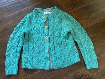Cárdigan Mini Boden Grueso Tejido Cinta Borde Cable Aqua Teal 7/8 Años Foto 1 de 4