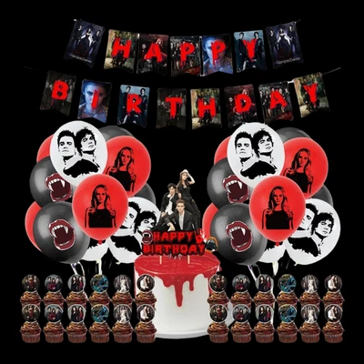 DDDONE 46PCS HALLOWEEN VAMPIRE DIARIES THEMED BANNER BALLOONS SET CAKE CUPCAKE TOPPERS