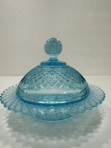 Vintage Anchor Hocking Miss America Blue Depression Glass Covered Butter Dish - Picture 1 of 4