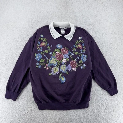 Vintage Land n Sea Sweater XS Floral Embroidered Collar Pullover 90s Granny - Изображение 1 из 4