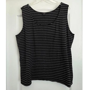Talbots Plus Black Silver Striped Sleeveless Tank Top Sz 3X Beach Evening - Picture 1 of 4