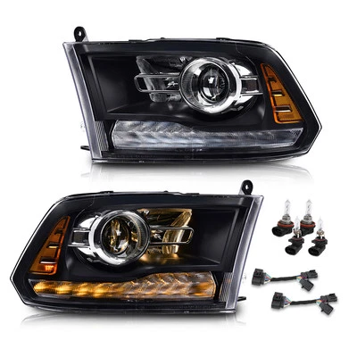 LED DRL Projector Headlights w/ Harness Fit For 09-18 Ram 1500 2500 3500 Black - Image 1 of 4