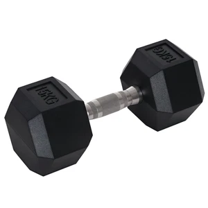 HOMCOM 15KG Single Rubber Hex Dumbbell Portable Hand Weights for Home Gym - Picture 1 of 11