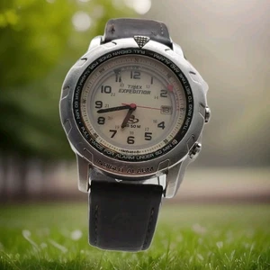 Timex Indiglo Alarm White Dial Black Rubber Band Men's Watch NEW BATTERY  - Picture 1 of 10