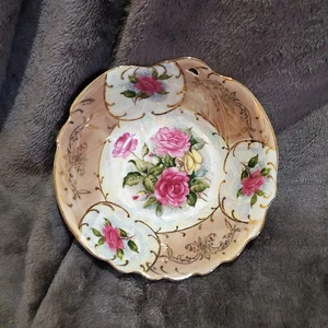 Vintage Trimont Ware Japan Lusterware Floral Rose Gold Trim Collectable Bowl 8" - Picture 1 of 7