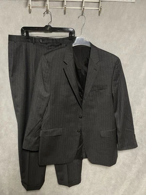 Ralph Lauren Suit Men 44L Gray Stripe 2B Wool Academia Career 38X32.5 Pants Luxe - Image 1 of 4