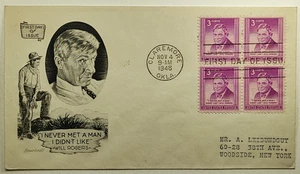1948 Will Rogers US FDC Scott #975 “I Never Met A Man I Didn’t Like” Smartcraft - Picture 1 of 2