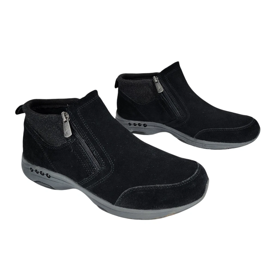 Easy Spirit Tshuffle Ankle Boots sz 10.5 M Women Suede Leather Black Zippers - Image 1 of 4