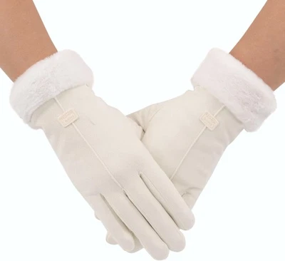 Guantes de gamuza con pantalla táctil para mujer cálidos forrados de lana guantes de invierno con puño de piel Foto 1 de 4