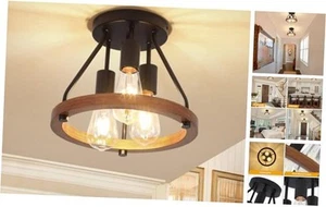 3-Light Semi Flush Mount Ceiling Light Wood Hallway Light Fixtures,Farmhouse - Picture 1 of 8