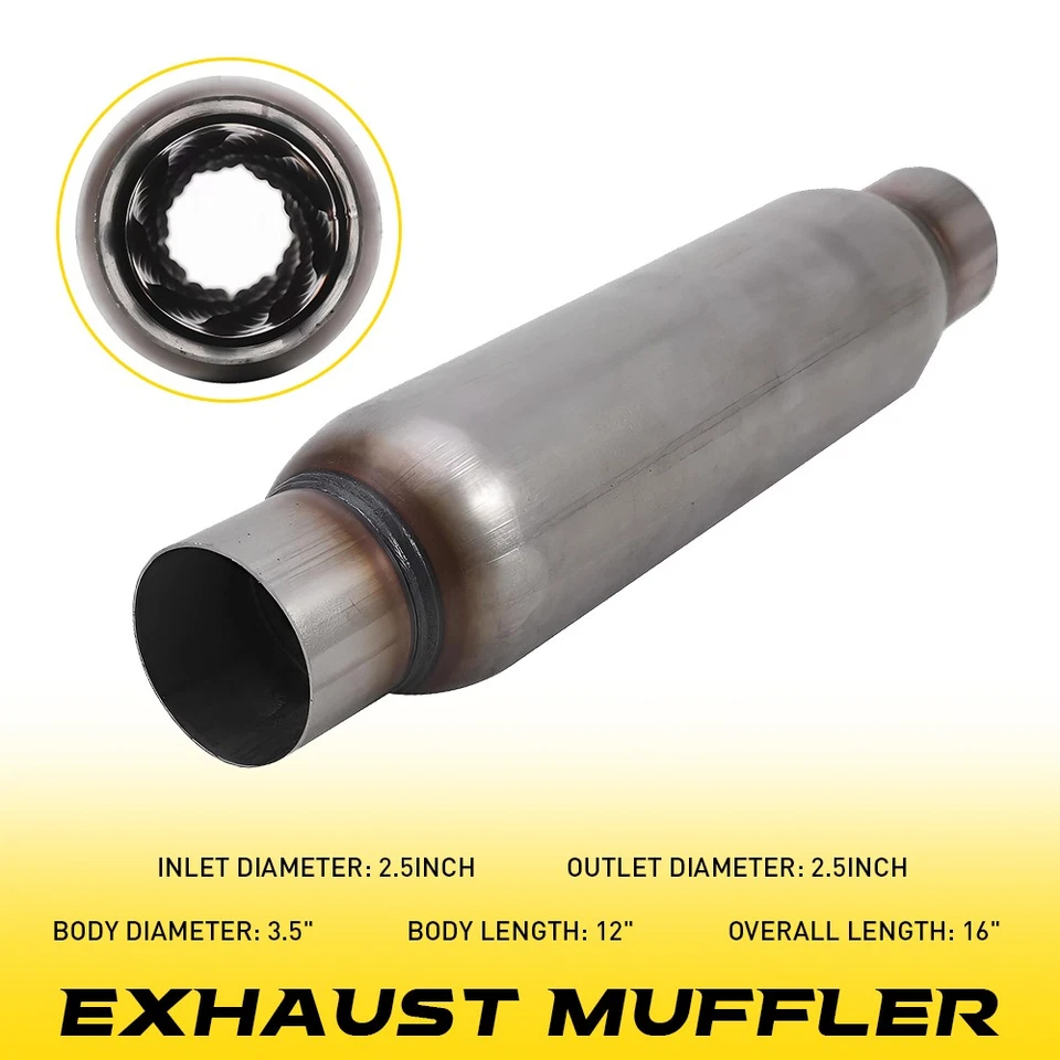 2.5 Inch High Flow Inlet Round Steel Exhaust Resonator Hotdog Muffler 12" Length - image 1 of 4
