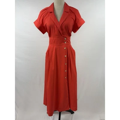 Maxi Vestido Camisa Maeve Anthropologie Rojo 10 Corte Espalda Cuello Foto 1 de 4