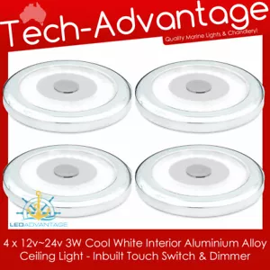 4 luces de techo LED blancas de superficie de techo de caravana barco 12 V ~ 24 V + interruptor táctil - Imagen 1 de 6