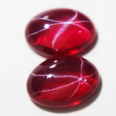 28-30 Ct 6 Rays Certified Star Ruby Cabochon Loose Gemstone Pair 14x10 mm - Image 1 of 4