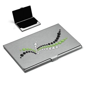 Business Card Holder Decorated with Swarovski® Crystals "Wave Jet Green"