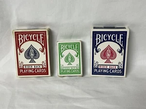 3 Bicycle Rider Back Poker 808 Regular Red Blue & 404 Mini Green Playing Cards - Picture 1 of 19