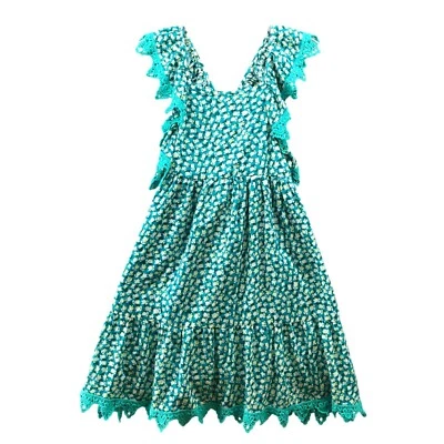 Vestido de Verano Peek Niños Niñas XL (12) Crochet Floral Verde azulado Algodón en Niveles Foto 1 de 4