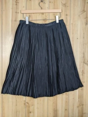 Falda plisada acordeón cintura alta negra de lona de Lands End EE. UU. 10 USADA EN EXCELENTE ESTADO brillante Foto 1 de 4