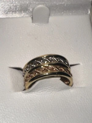 Solid 10k Yellow Gold Double Band Ring White and Yellow, Size 7 Two-Tone - Image 1 of 3