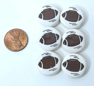6 Football Buttons Ceramic Children's Clothing Sewing Round  - Image 1 of 4