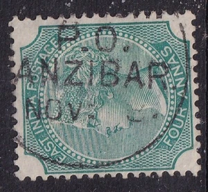 EAST INDIA 4 Annas stamp used in ZANZIBAR POSTMARK "P.O. (Z)ANZIBAR" 188? - Foto 1 di 1