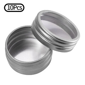 10Pc Aluminum Empty Container Tin Cans w/Transparent Window Lid Small Round Jar