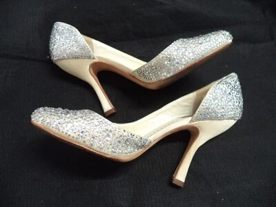 Benjamin Adams London Wedding Shoes VERO CUOIO Rhinestones Heels Ivory Sz 8 USED - Image 1 of 4