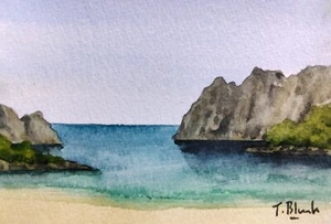 ACQUERELLO ORIGINALE - Spiaggia di Maiorca. - Foto 1 di 1