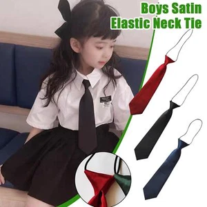 Satin Elastic Neck Tie For Wedding Prom christening Kids Children Ties New U9 - Picture 1 of 14