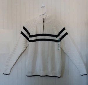 Varsity Style Sweater Boys XL Quarter Zip Knit White With Blue Stripe NWT - Picture 1 of 11
