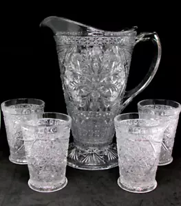 EAPG Rosette w/ Pinwheels, Indiana Glass #171 Pitcher & Cups - Picture 1 of 8