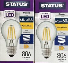 2 x 60w Clear Filament Edison Screw Light Bulbs = 6.5w Watt LED Warm White Lamps