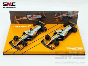 Mclaren F1 MCL35M Norris & Ricciardo 2x Car Set Monaco 2021 Gulf 1:43 MINICHAMPS - Picture 1 of 8