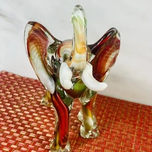 Vtg 90s Hand Blown Glass Elephant 8” Y2K Boho Orange Green Swirl Figurine Mexico - Picture 1 of 13