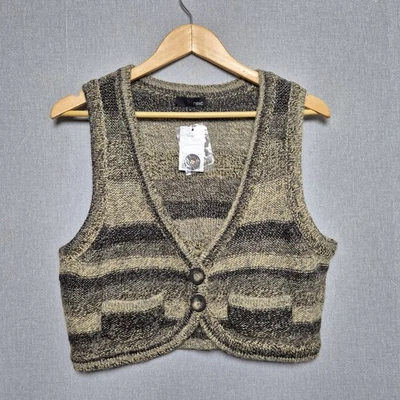 Next Sweater Vest Womens Size 14 Crop Knit Striped Button Closure Wool Bohemian  - Image 1 of 4